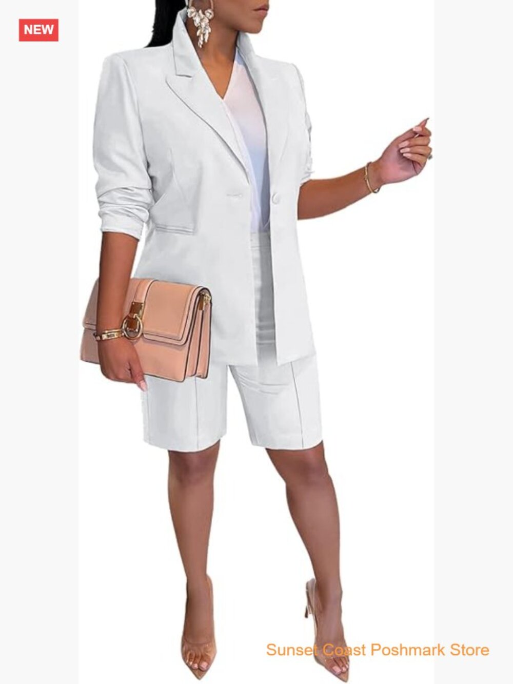 Women's 2 Piece Blazer Shorts Set Notched Collar Long Sleeve Front Button